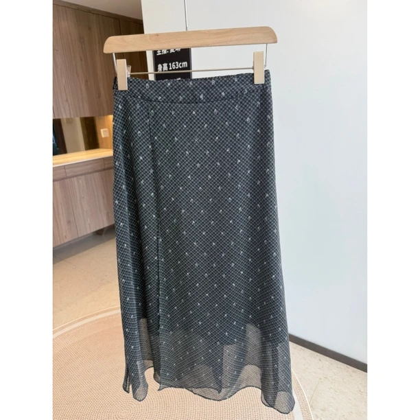 复古格纹气质碎花百搭高腰显瘦夏季网纱中裙