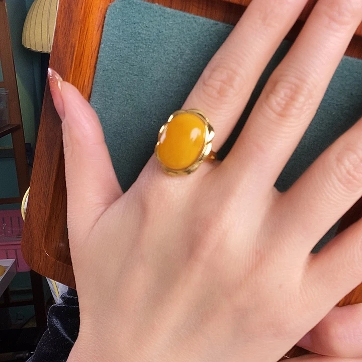 蜜蜡银S925镶嵌戒指戒指