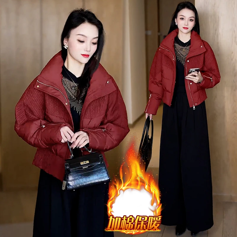 2024年冬季新款简约妈妈装短款加厚棉服女气质减龄保暖棉衣外套潮