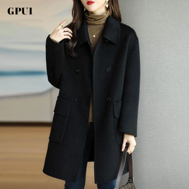 GPUI加棉羊绒毛呢外套女秋冬高级感新款双面大码春秋呢子大衣外搭