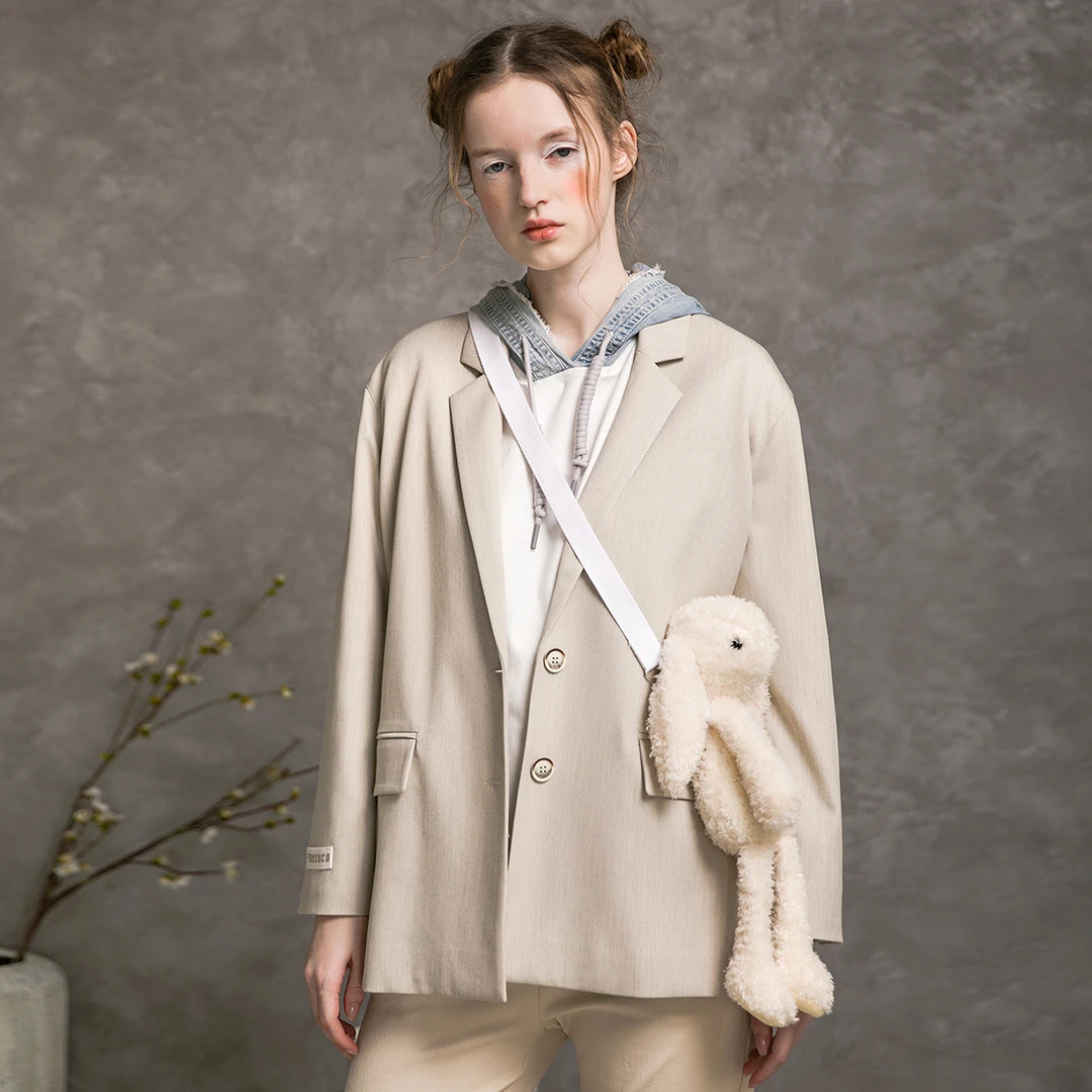 famecoco气质通勤西装外套秋冬韩版休闲宽松短款西服F216AW003