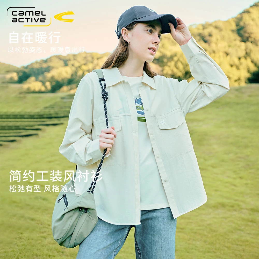 【自在暖行】德国骆驼动感2025秋棉天丝混纺简约工装风衬衫外套女