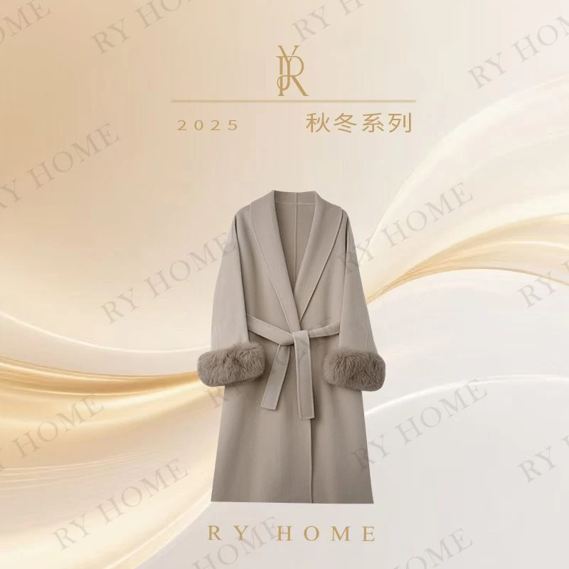 【容雨RYHOME】狐狸毛高级感羊毛双面呢大衣外套253W2682