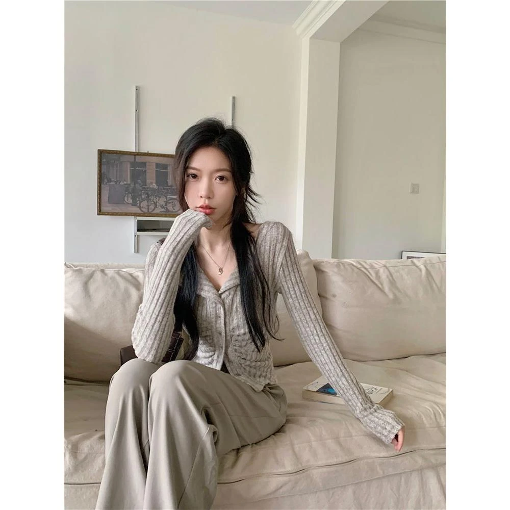 原版磨毛面料  长袖辣妹针织衫女秋季别致褶皱修身显瘦不规则上衣