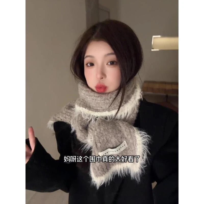 韩系高级感加厚保暖针织围巾女2025秋冬季含羊毛软糯围脖学生百搭