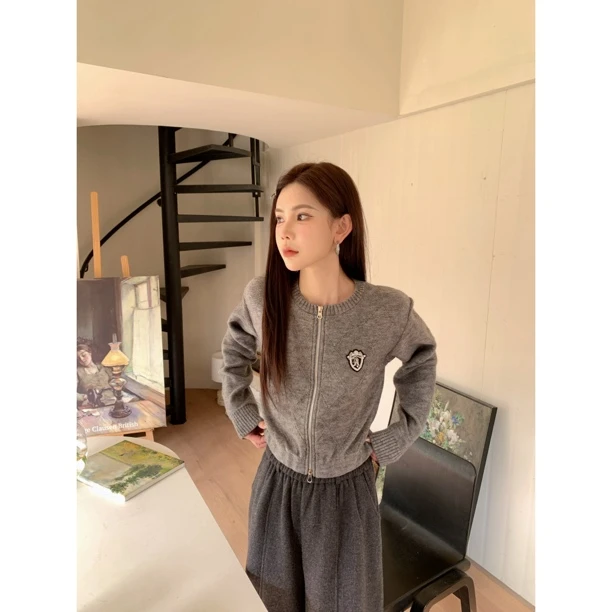 【赵小小yimao】5108 羊毛高级感双拉链圆领针织衫女加厚开衫外套女