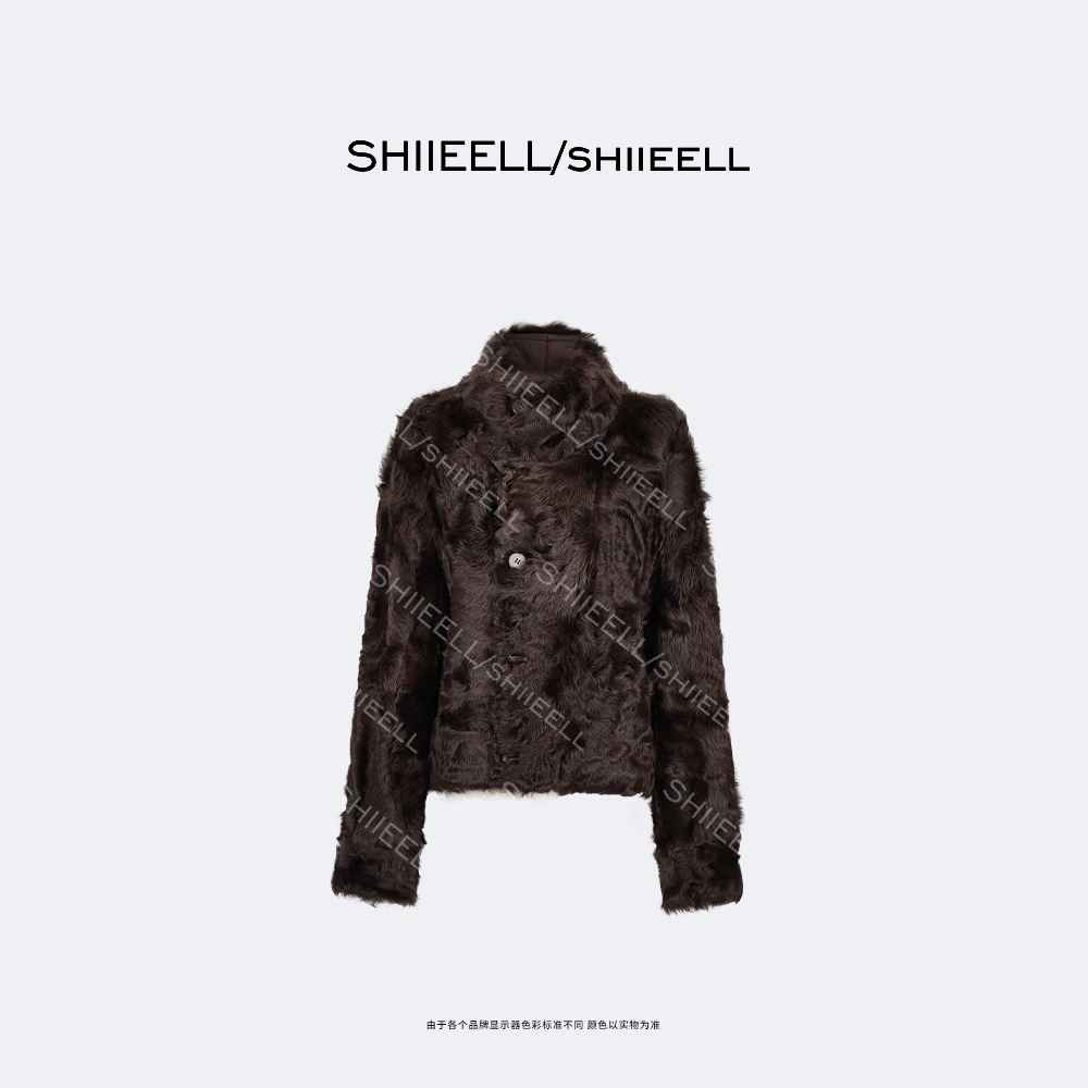 SHIIEELL【隐奢】短款翻领气质设计师经典气质小湖羊皮毛皮草ZY250