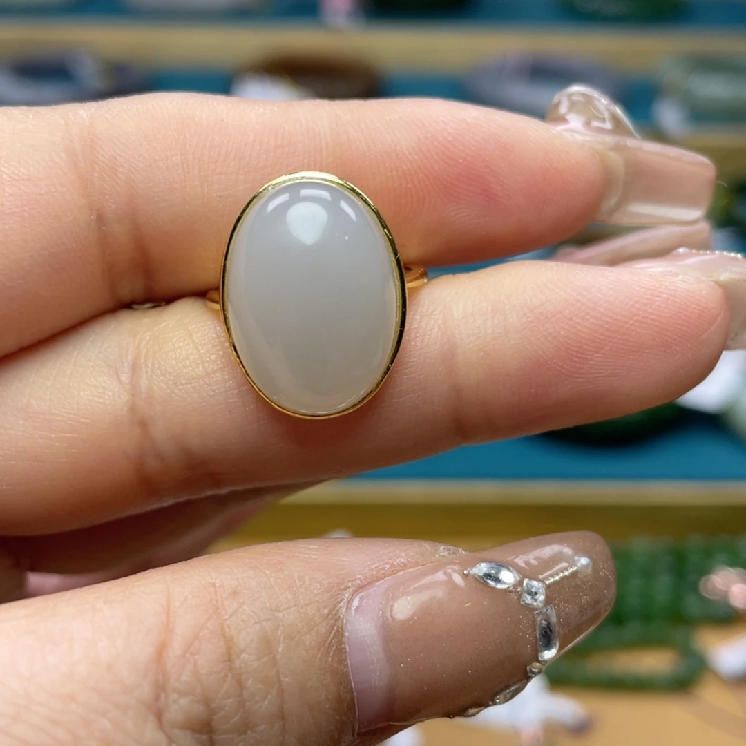 和田玉戒指银S925镶嵌