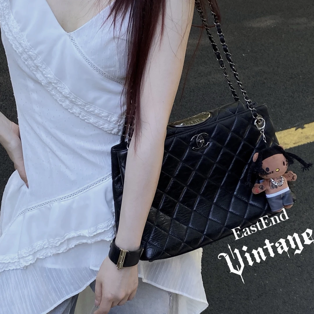 95新 Chanel/香奈儿 東区-黑银铁牌2way单肩包/17964