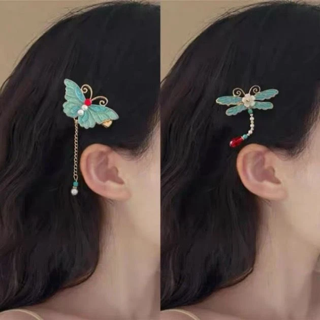 新中式发饰汉服珐琅烧蓝蝴蝶发夹气质复古发夹高级中国风发饰