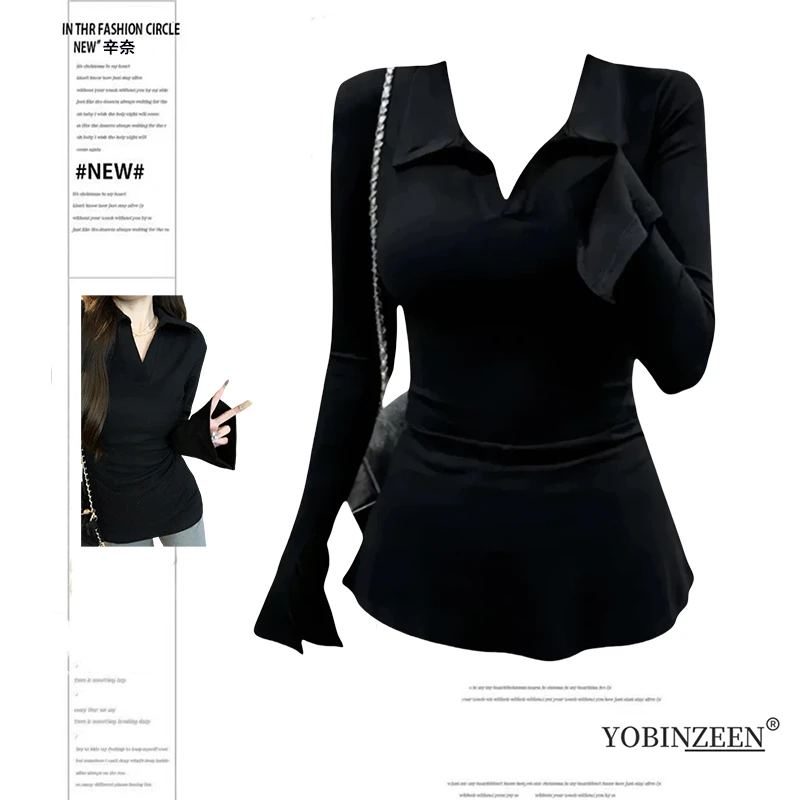 大码休闲复古长袖t恤女2025新款春季内搭打底衫胖MM遮肉显瘦上衣