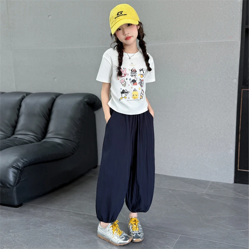 女童休闲风印花套头夏季套装2025新款儿童洋气时尚运动两件套潮酷