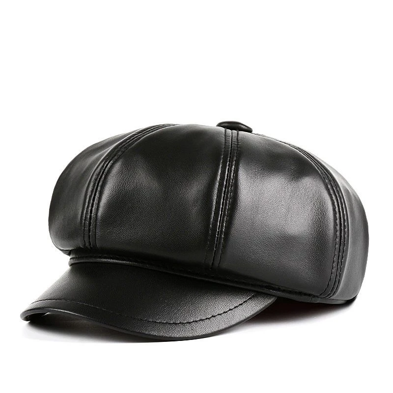 八角帽帽子女士保暖鸭舌帽真皮羊皮帽子柔软报童帽女生时尚帽子
