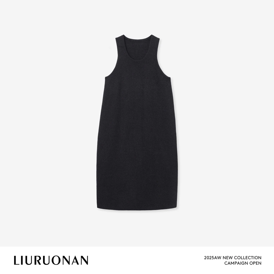 LIURUONAN 25FL【碳灰色花瓶】气质U领无袖针织修身叠穿连衣裙秋冬