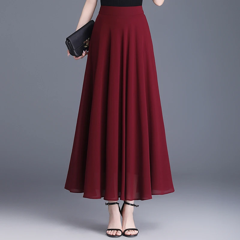 雪纺长裙半身裙女夏季2025新款高腰垂感显瘦a字裙气质遮胯大摆裙