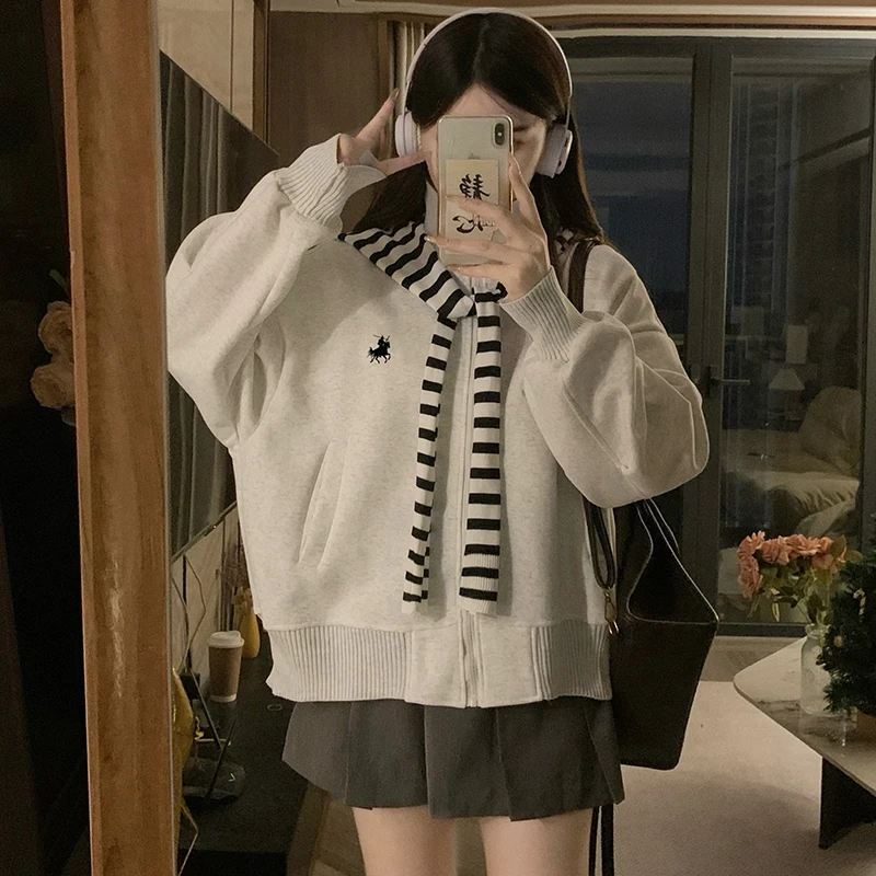 条纹披肩卫衣短款春秋2025新款初中高中学生休闲学院风开衫外套