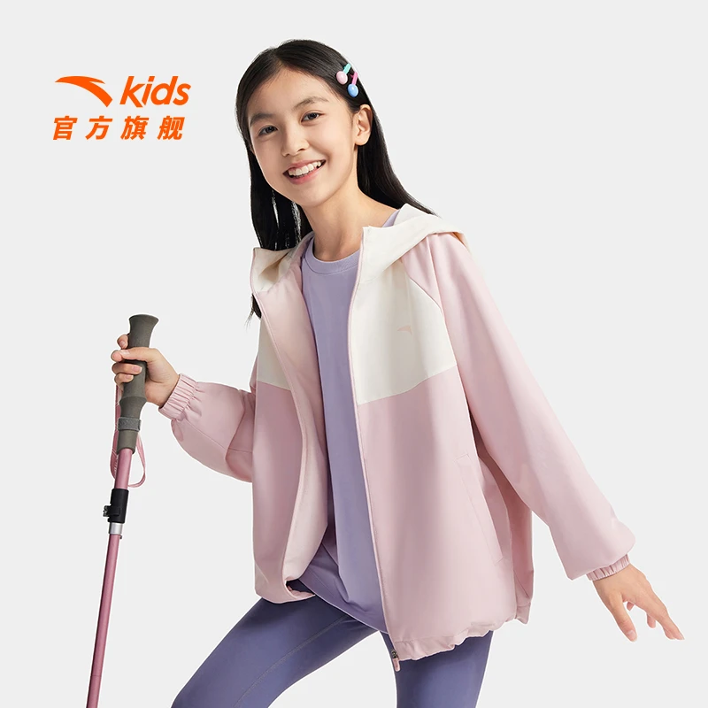 安踏儿童女童丝光绒运动上衣2025款舒适保暖青少年防水5604