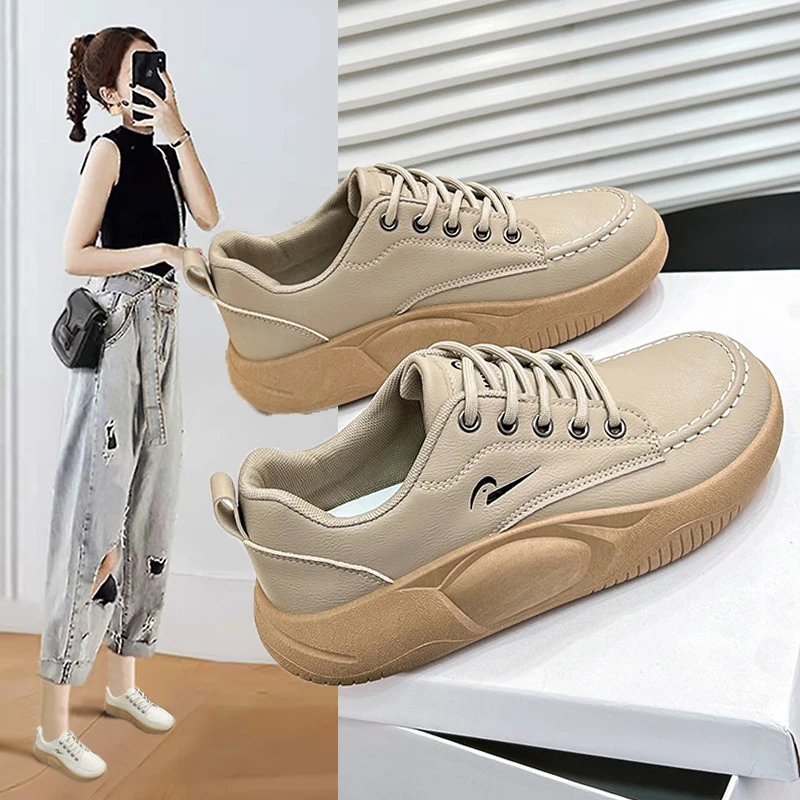 2025春季新款基础小白鞋女韩版学生休闲板鞋街拍百搭松糕女鞋厚底