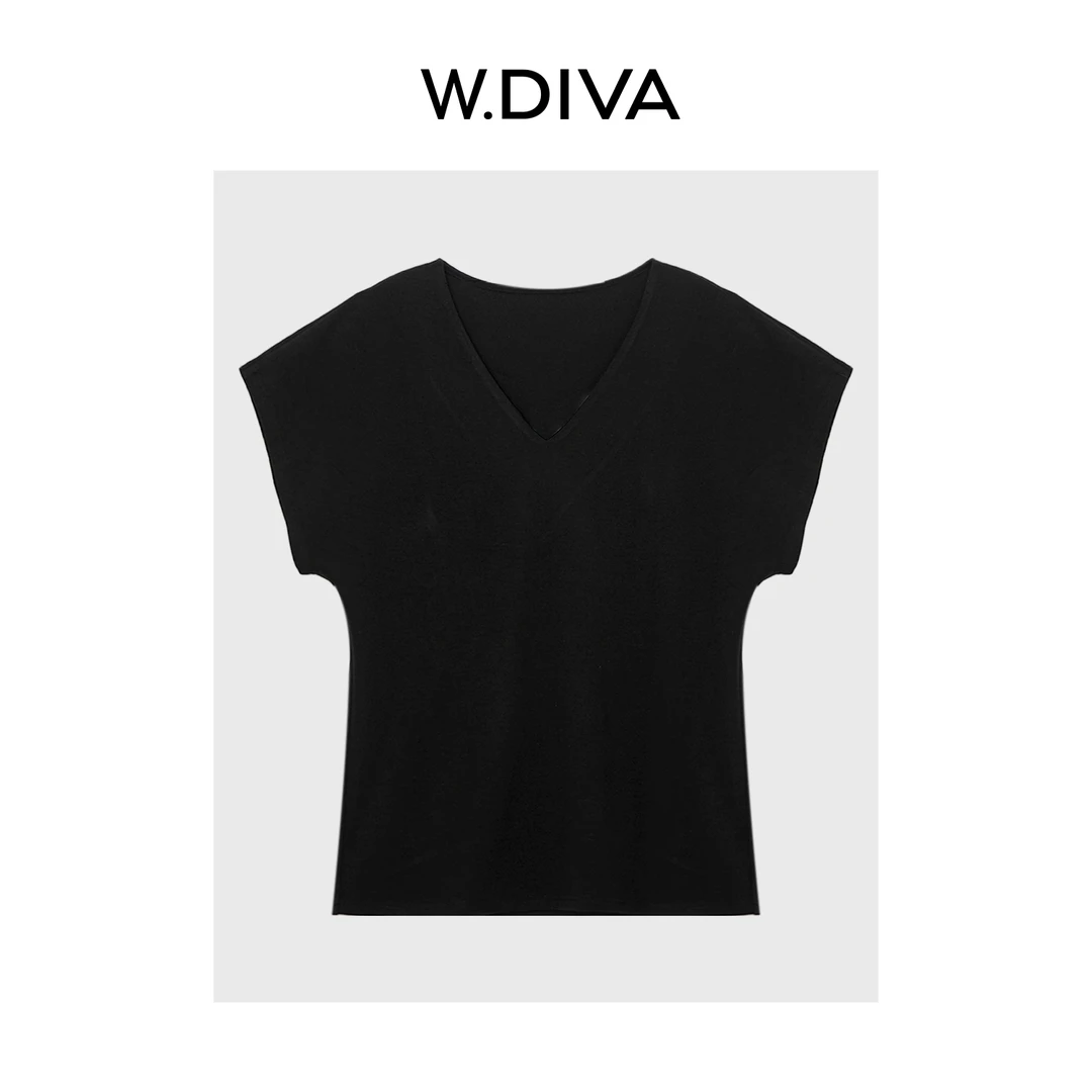 W.Diva【暮夜之诗】法式浪漫两色夏日气质小飞袖V领T恤52T092279