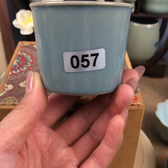 柴烧手工汝瓷直口杯