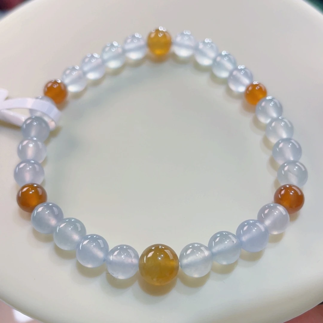 未镶嵌手链翡翠白冰配冰橘红