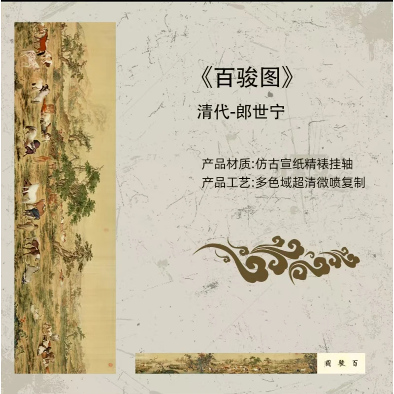 清 郎世宁 《百骏图》-百马图古代名家重彩工笔长卷国画高清微喷