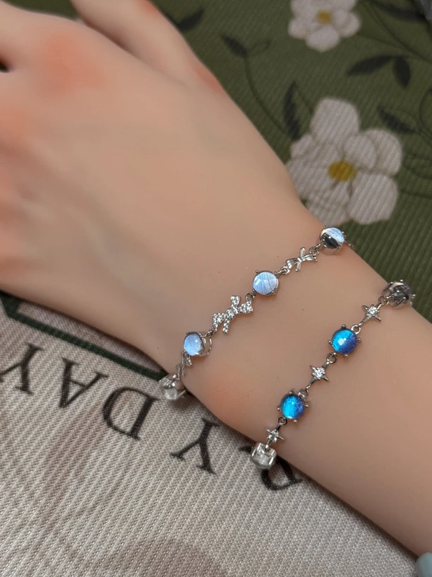 大蓝闪蝶蝶翅纯银手链款昱珀工艺首饰