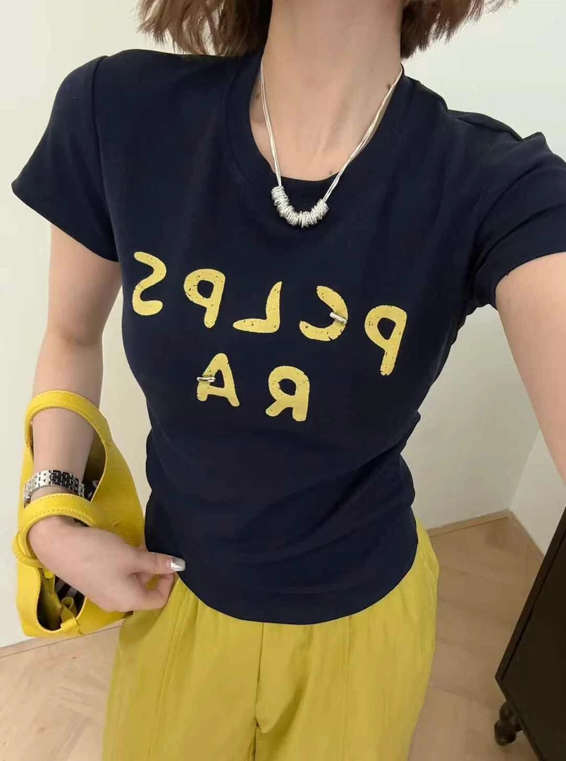 965 新品简约英文字母印花圆领小板型短袖T恤女