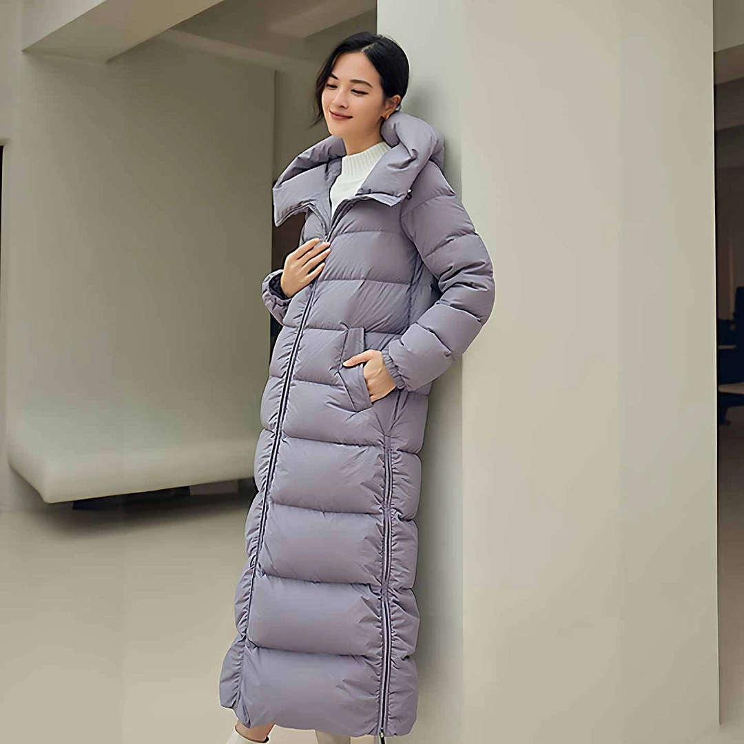 白鹅绒过膝羽绒服女绒子含量90%长至脚踝加长保暖外套冬连帽防寒