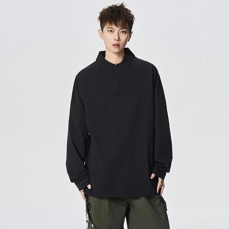 88N10#拉链立领迪桑速干冰丝T恤长袖POLO衫防晒T恤薄款长袖