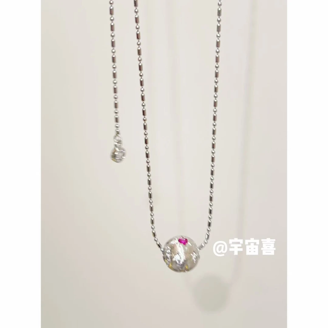 铜合金项链 Q3-106【抽拉点珠链条拉丝银色路路通芒星彩锆项链】