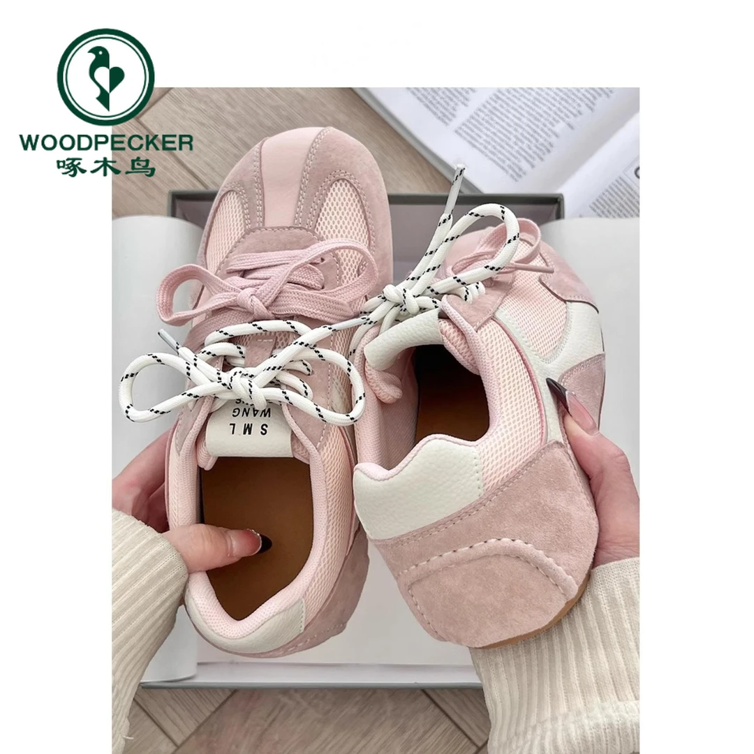 啄木鸟日系甜美复古德训鞋圆头丑萌休闲运动鞋女2025新款百搭板鞋
