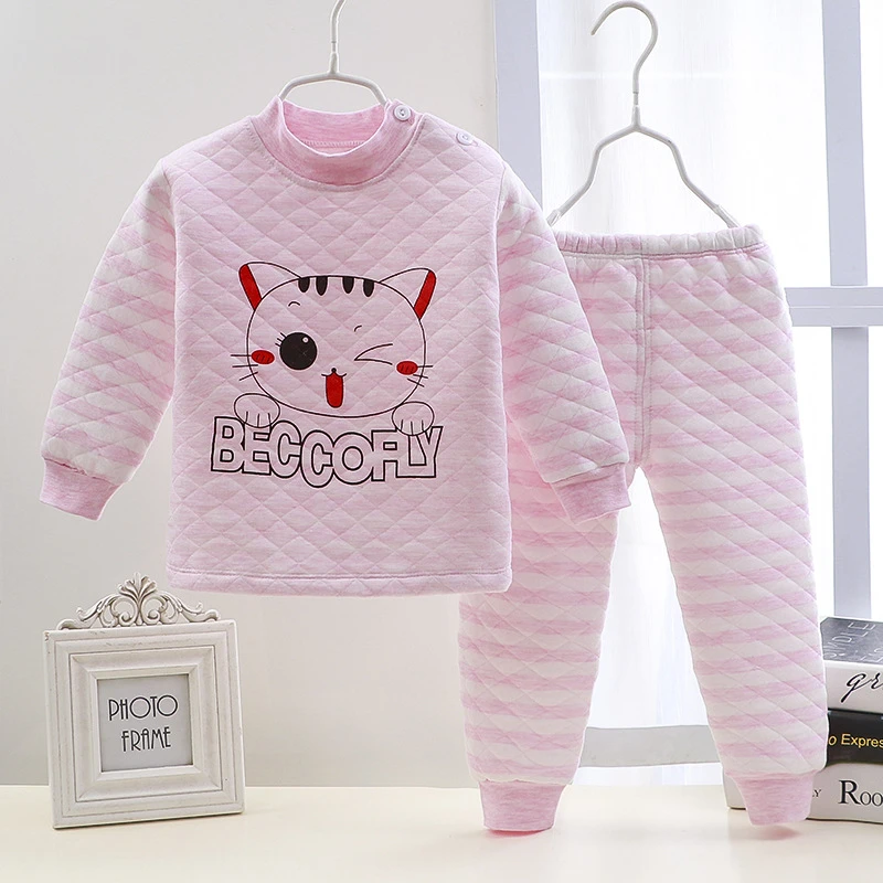 厂家直销儿童保暖内衣套装三层夹棉加厚男女童秋家居服宝宝童装