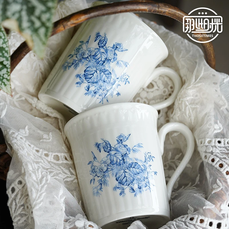 马克杯陶瓷水杯法式复古青花优雅女用欧式牛奶杯早餐杯咖啡杯子