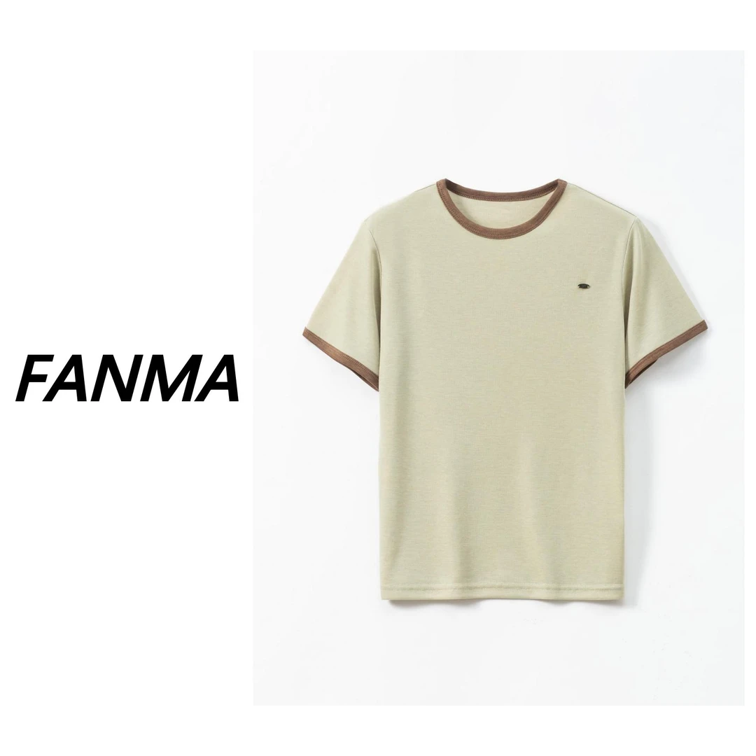 #撞色短袖# 女士新款绣标圆领短袖 时尚百搭上衣 F331-6972