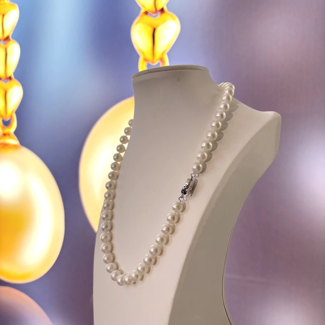 【黄金点位无核】8-9mm天然淡水无核珍珠项链S925银