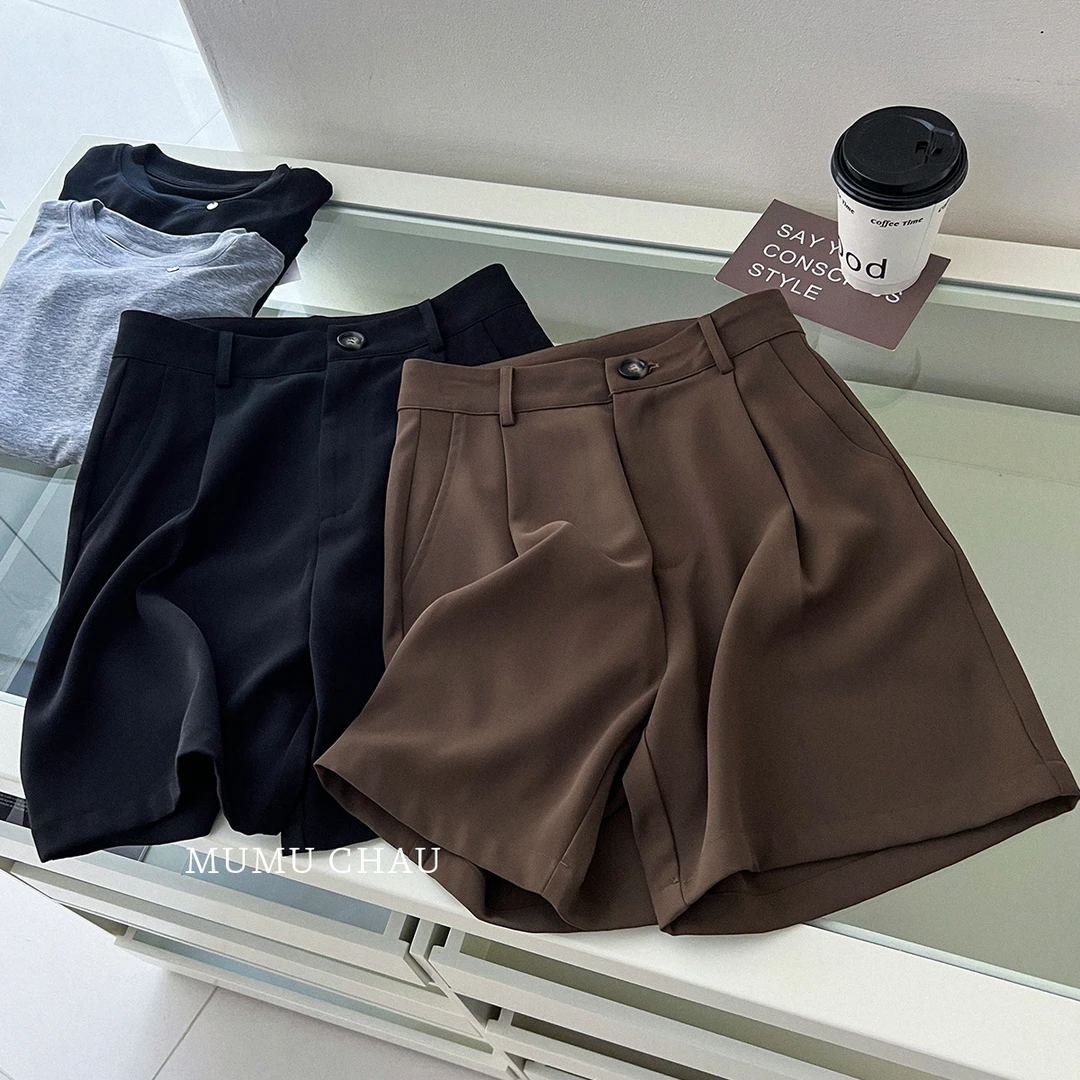 「MUMU CHAU」【一条拿捏】高腰阔腿西装短裤女夏季五分裤中裤GX1290
