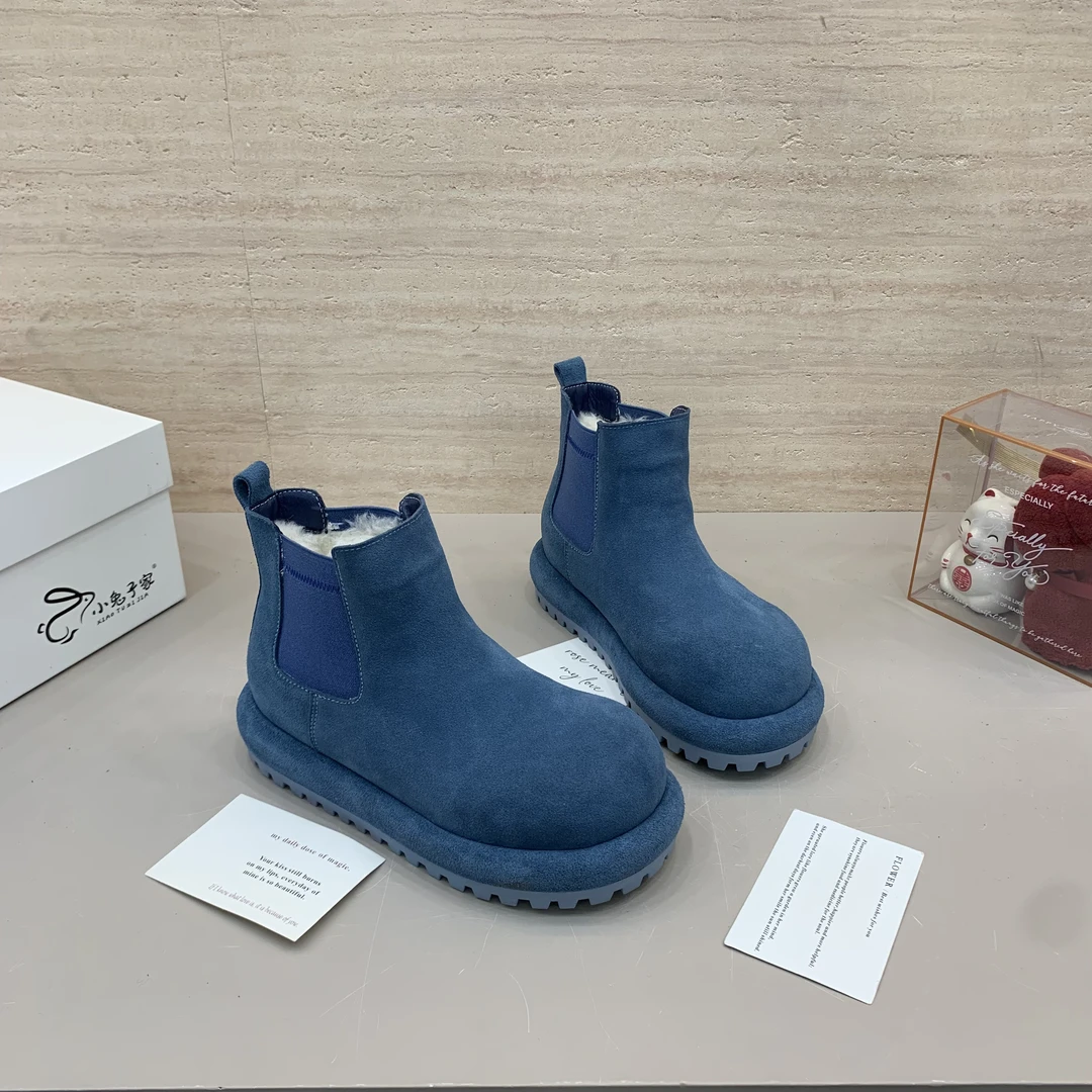 糖果色2025年新款厚底增高雪地靴复古厚毛磨砂皮休闲女短靴子