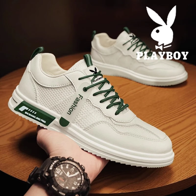 花花公子冬季男鞋薄款百搭透气镂空网鞋男士防臭软底运动休闲板鞋