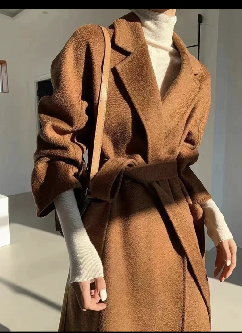 1001香港素街高端轻奢100水波纹双面大衣