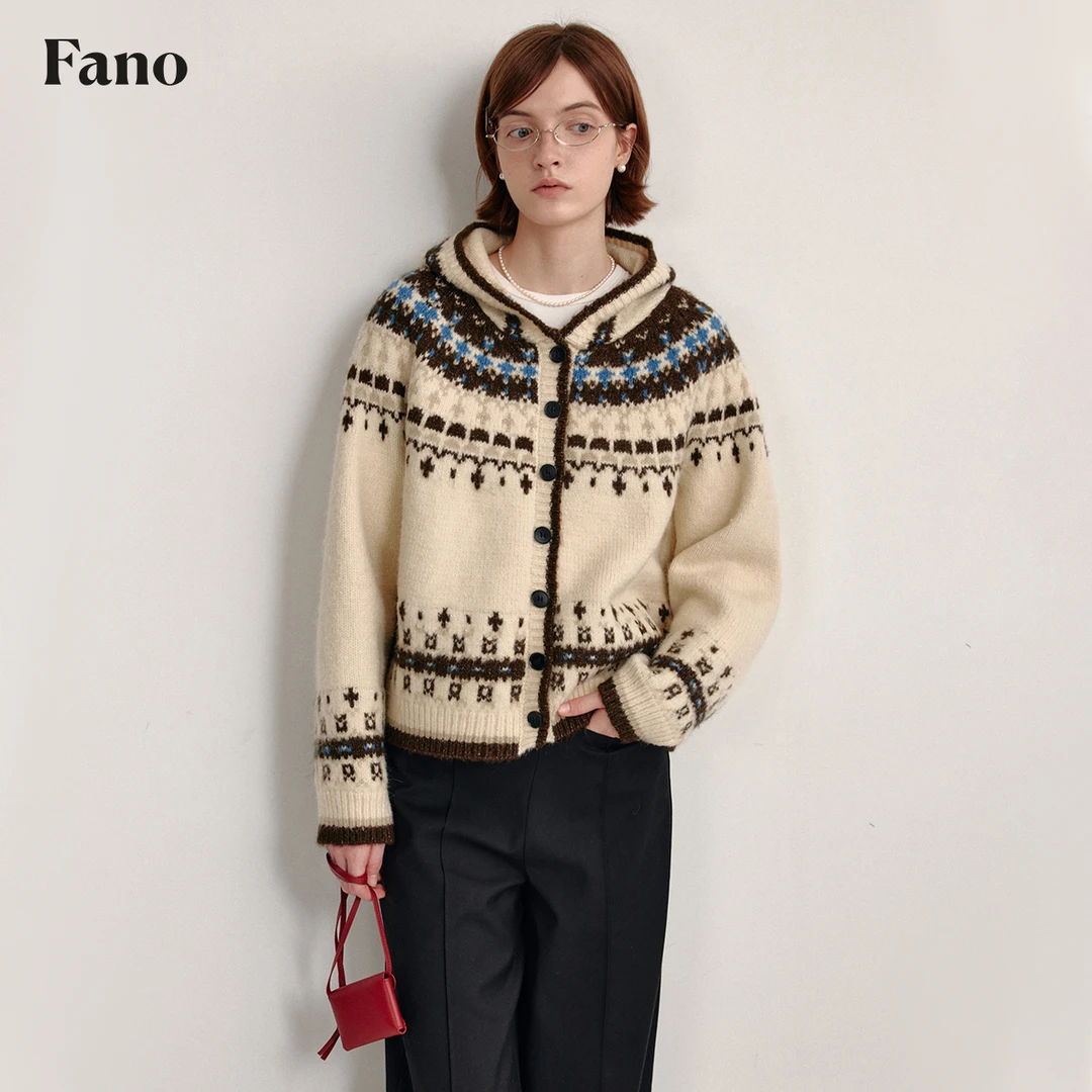 范洛 冰山熔岩“浪漫北欧费尔岛提花”连帽针织开衫FC25S129推广
