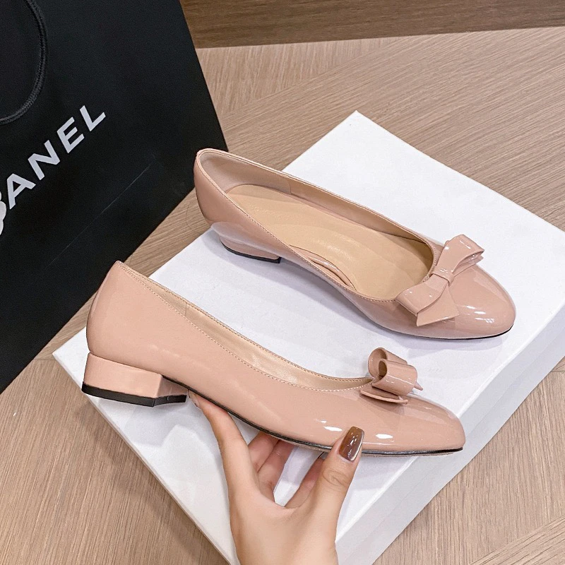 裸色法式蝴蝶结圆头浅口单鞋女2025秋新款仙女风一脚蹬软底鞋