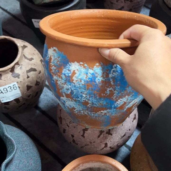 彩绘小缸高18口21带孔