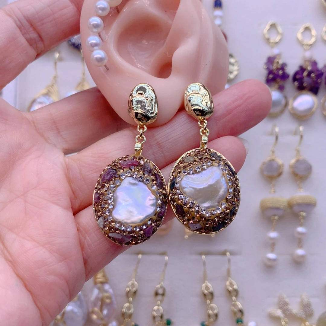 合金淡水珍珠耳饰