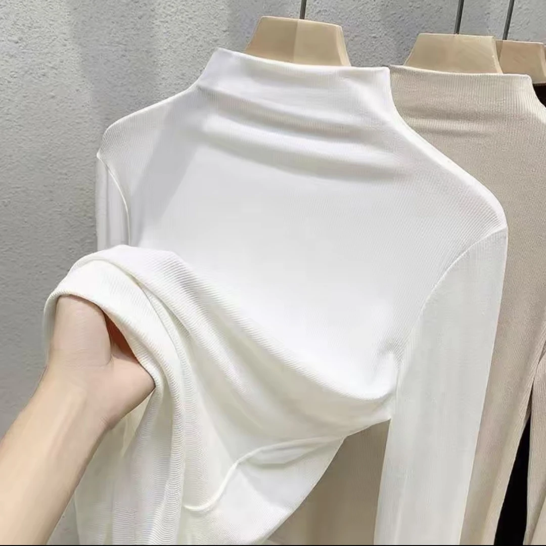 Youjia半高领高级打底衫女装春秋新款针织棉长袖T恤内搭上衣9901