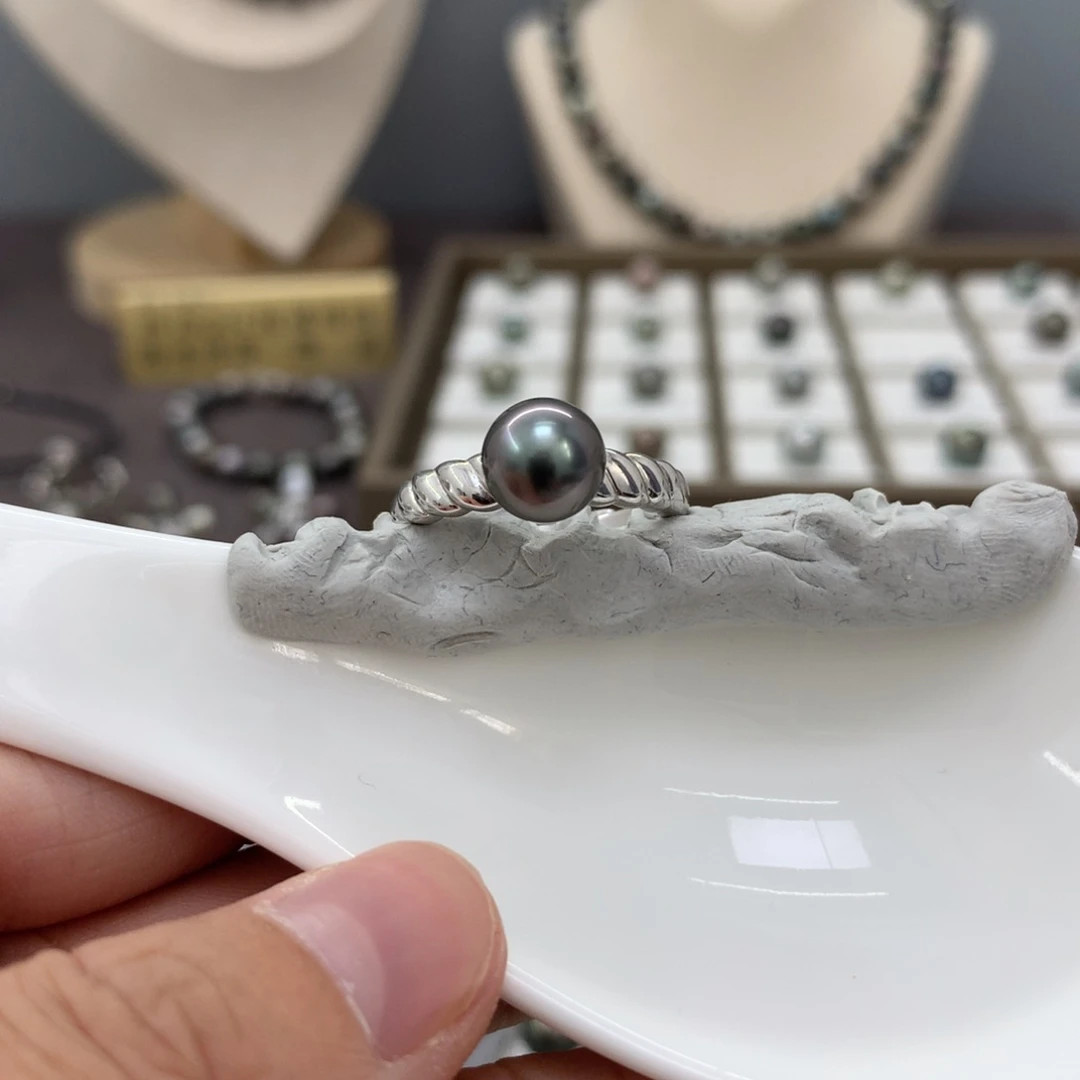 海水珍珠戒圈银S925镶嵌开***手
