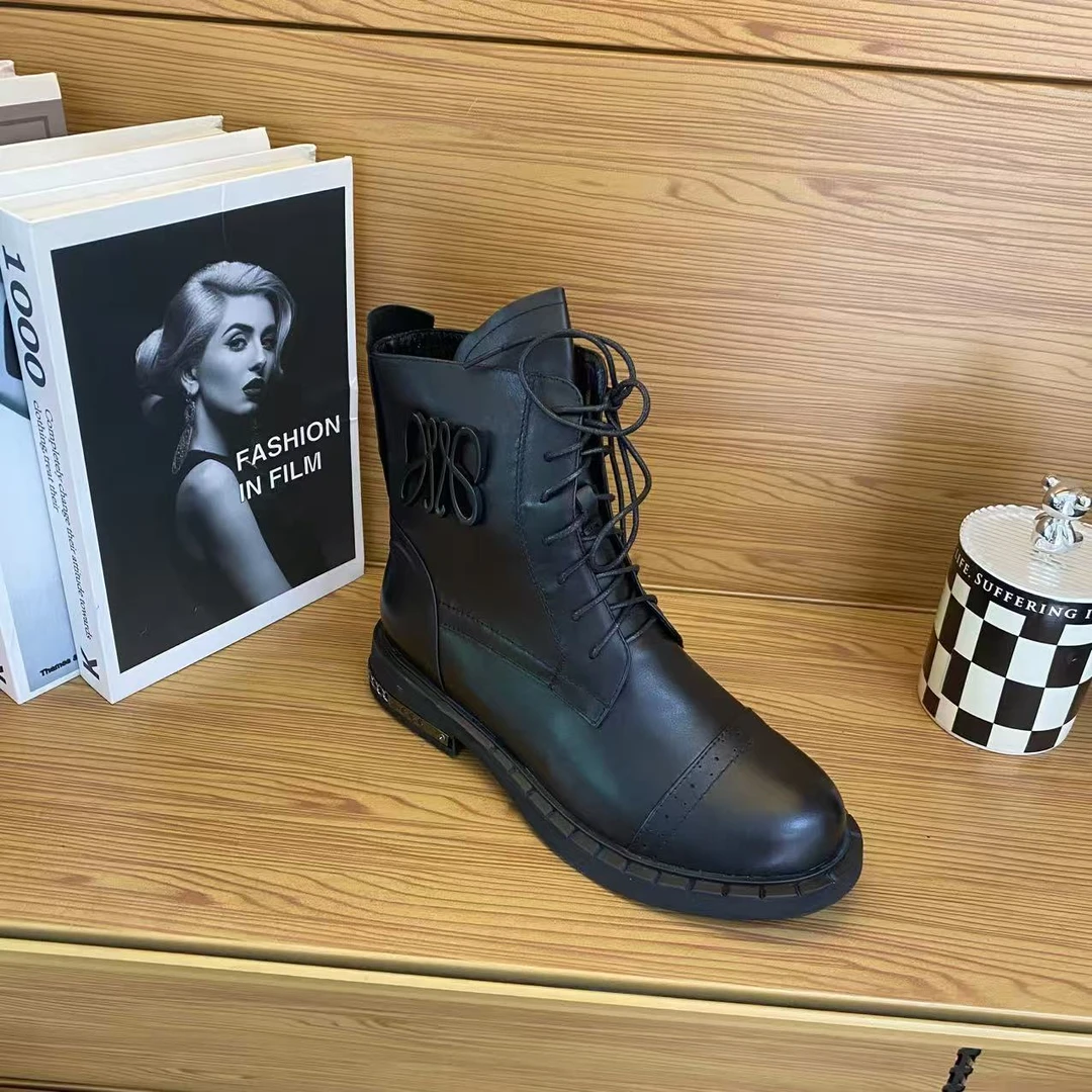 101-1真皮英伦风马丁靴女百搭复古短靴平跟舒适
