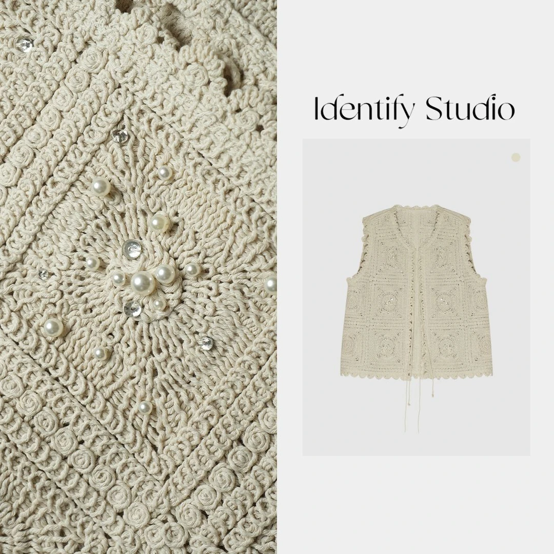 IDENTIFY“织梦马甲”春季百搭钩花钉珠马甲上衣25SS