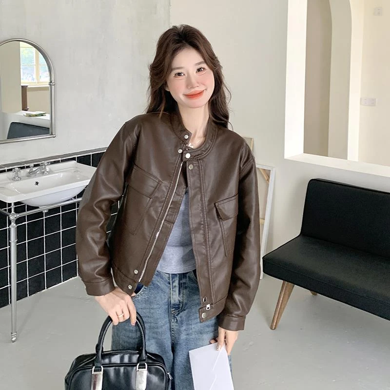 美式复古皮衣女士短款2025年新款时尚简约机车港风潮流外套皮夹克