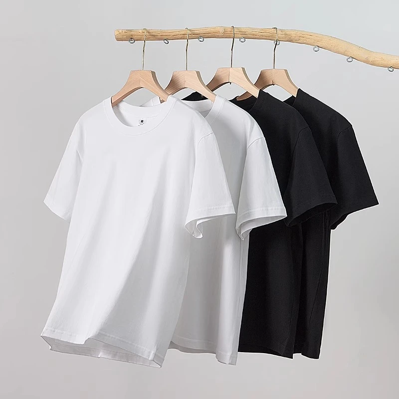 重磅纯棉短袖t恤男女款夏季宽松大码新疆棉圆领纯色打底上衣半袖